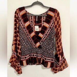 New New Free People Womens Rosalie Wrap Top Bell Sleeve Hippie bohemian S Small